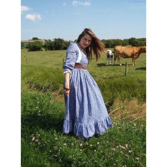 Laura Ashley vintage 1970s printers & dyers green floral prairie maxi dress 2 4 - Picture 11 of 12